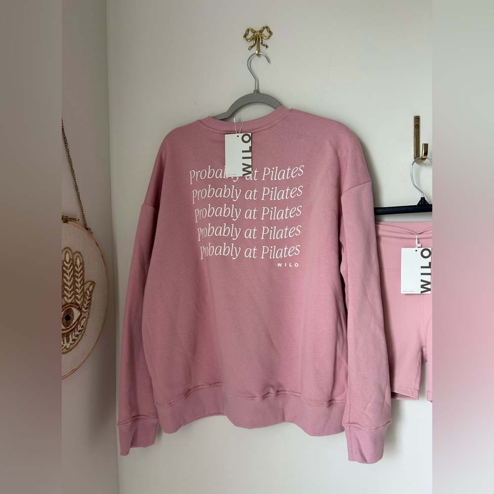 Pink Probably at Pilates crewneck Sweatshirt and Shorts two piece Set - Picture 2 of 5
